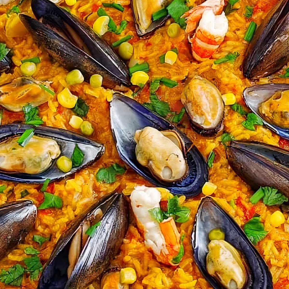 Seafood paella, cooked fresh at House of Paella